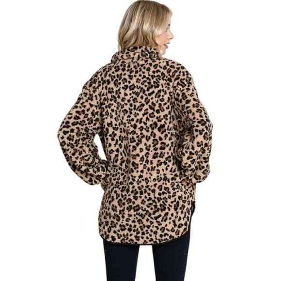 Culture Code Camo Print Faux Fur High Neck Binding Pullover Top CFU1316CP - Picture 7 of 9